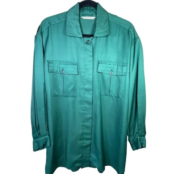 Anne Pinkerton Top Size S Womens Kelly Green Long Sleeve Button Up‎ japananne - Picture 1 of 15